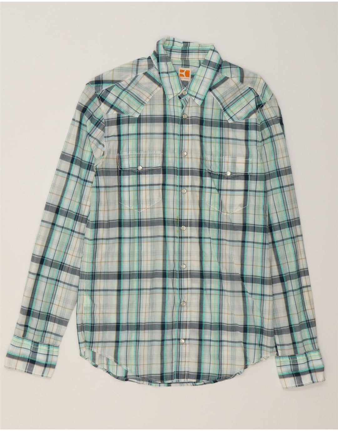 Camisa masculina HUGO BOSS de algodão xadrez azul médio