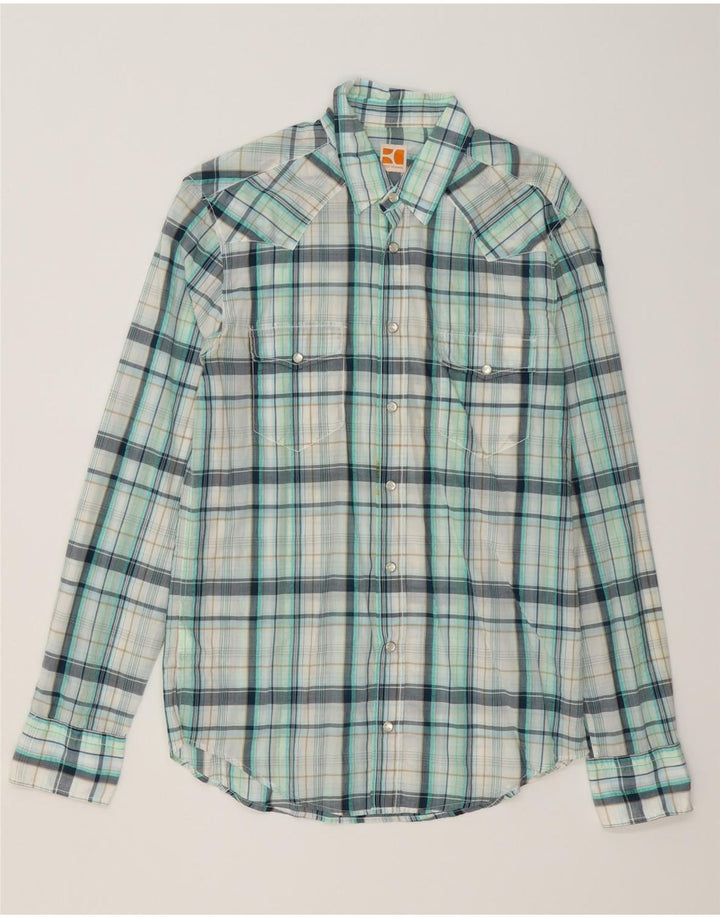 Camisa masculina HUGO BOSS de algodão xadrez azul médio