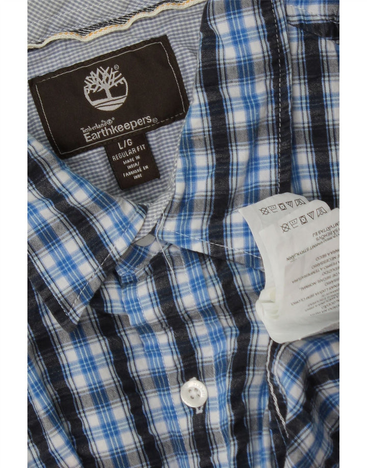 Camisa masculina de manga curta regular fit TIMBERLAND grande algodão xadrez azul