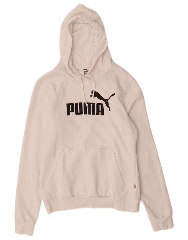 PUMA feminino gráfico moletom com capuz UK 12 médio algodão branco