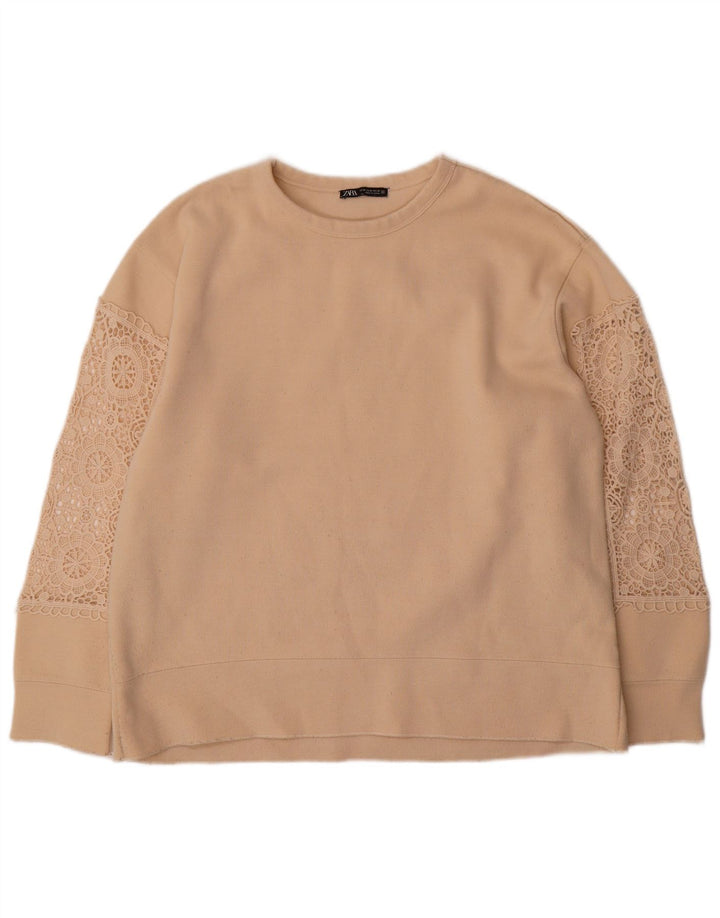 Zara moletom feminino oversized jumper UK 14 algodão floral bege médio