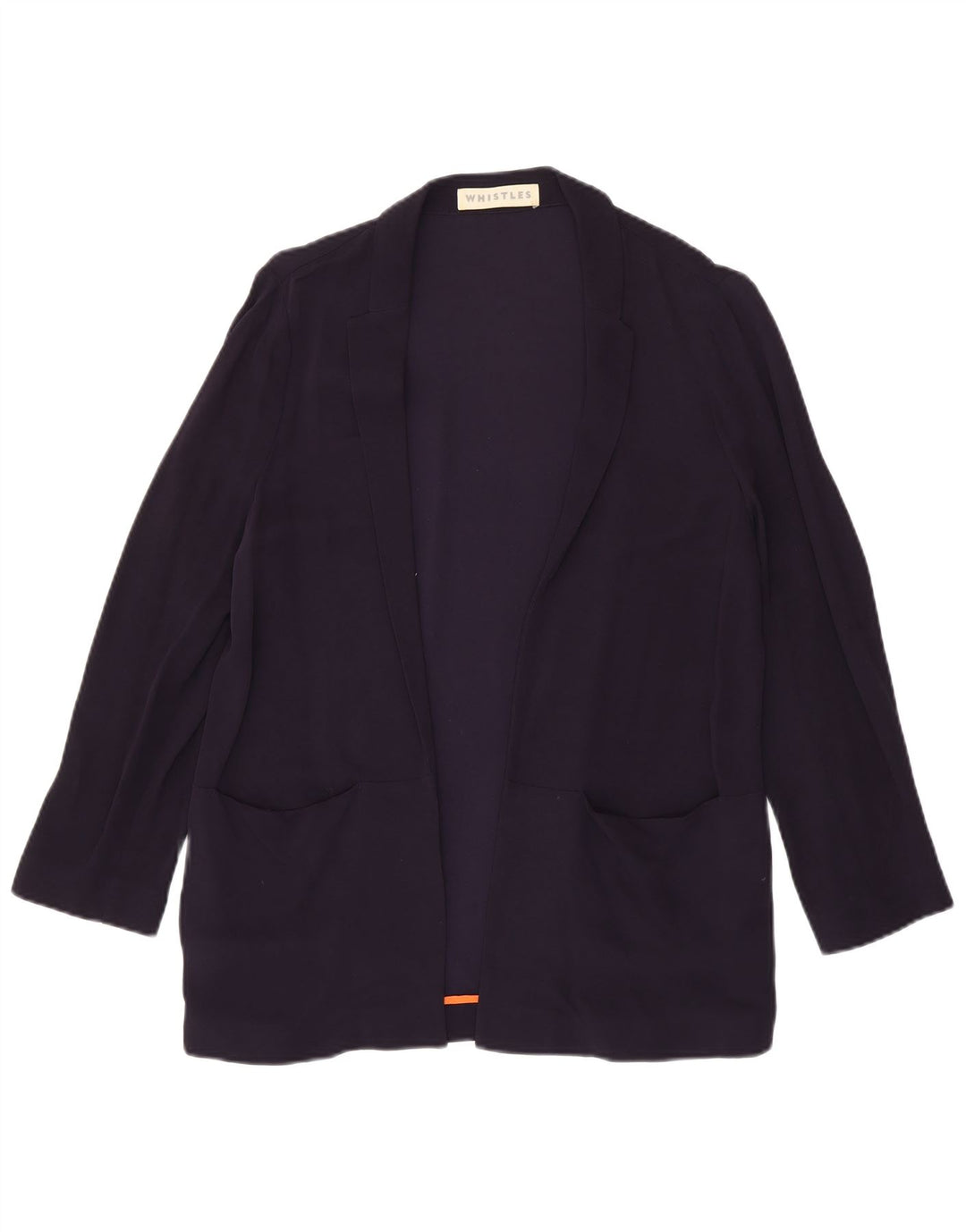 WHISTLES Jaqueta blazer feminina aberta Reino Unido 12 médio azul marinho viscose
