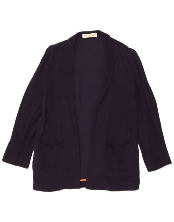 WHISTLES Jaqueta blazer feminina aberta Reino Unido 12 médio azul marinho viscose
