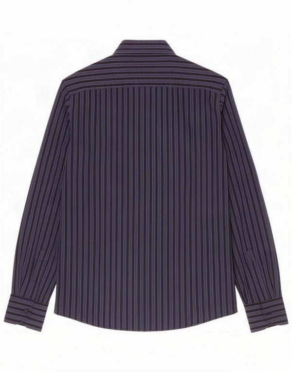 Camisa masculina Inter Fit Valentino tamanho 40 15 3/4 risca de giz azul marinho médio