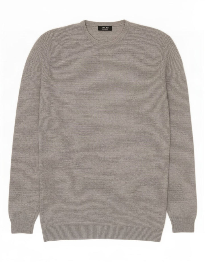 Suéter masculino Zara com gola redonda, grande algodão cinza