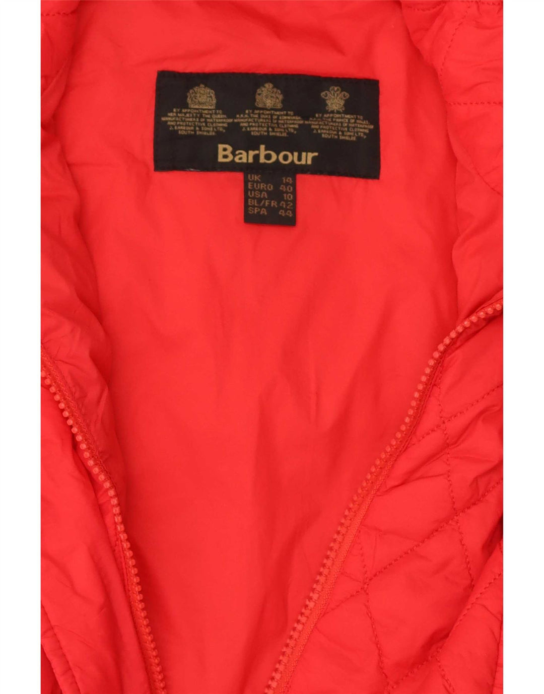Colete acolchoado feminino Barbour UK 14 grande poliamida vermelha