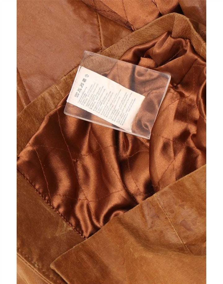 Casaco de couro feminino vintage IT 46 grande marrom