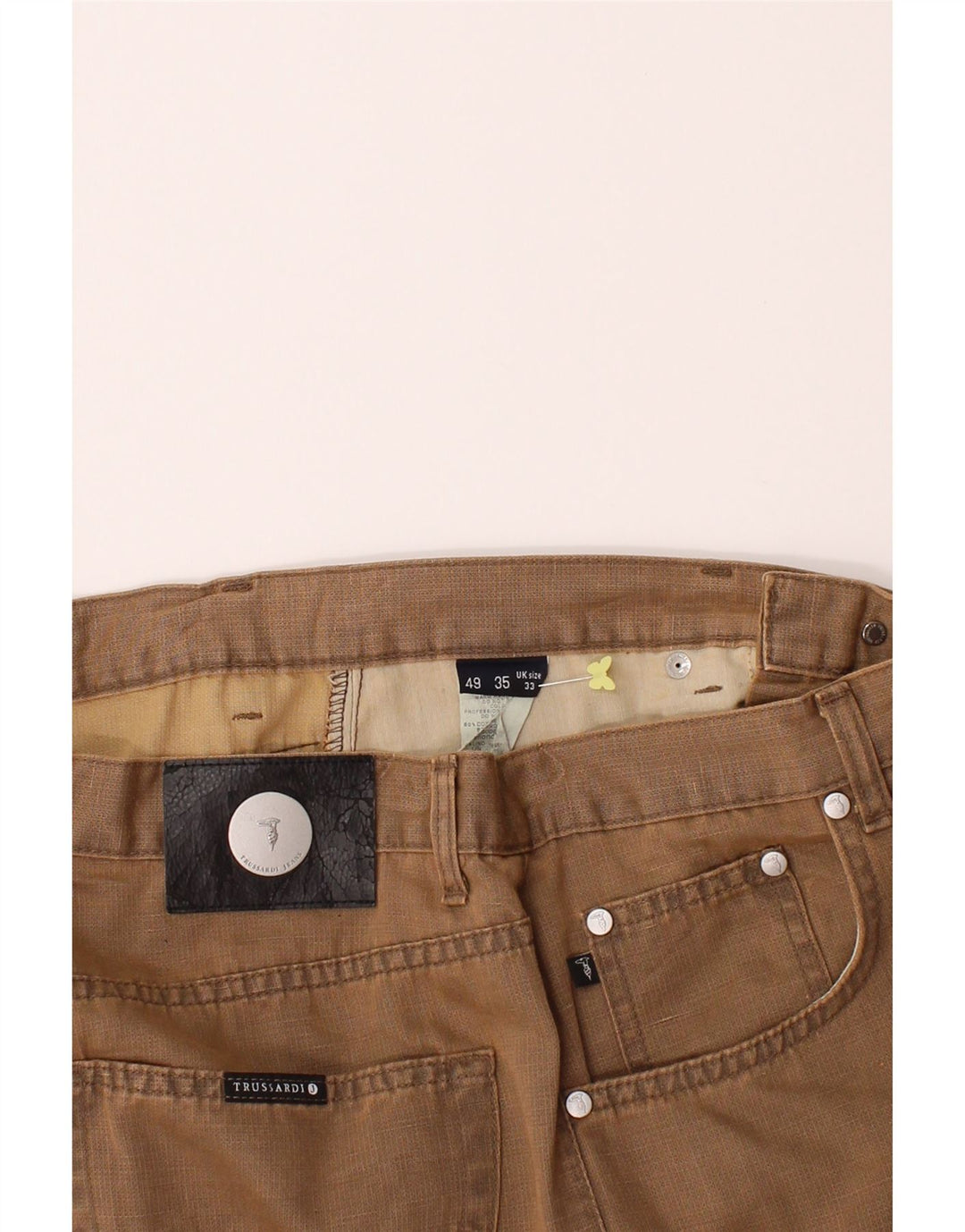 TRUSSARDI Mens Straight Casual Trousers W33 L30 Beige Cotton Vintage Trussardi and Second-Hand Trussardi from Messina Hembry 