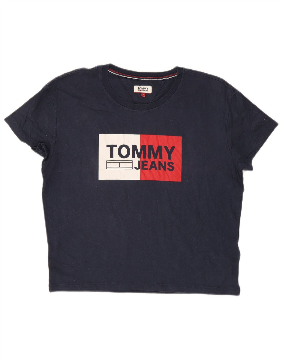 Camiseta feminina TOMMY HILFIGER com estampa grande grande Reino Unido 10 pequena azul marinho