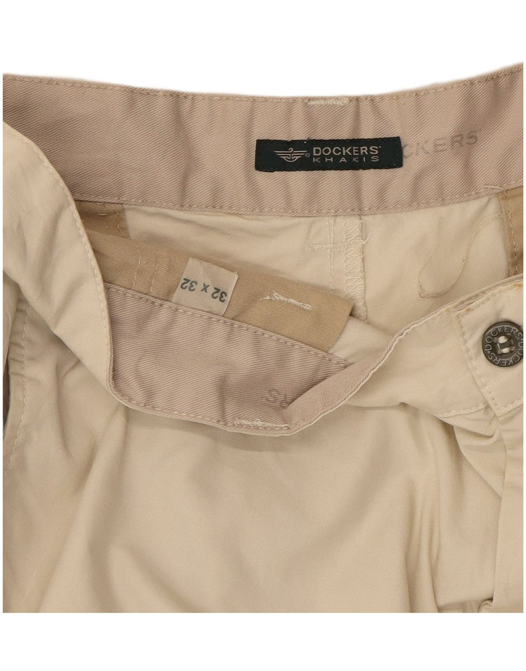 DOCKERS Calça masculina cáqui reta Chino W32 L32 algodão bege