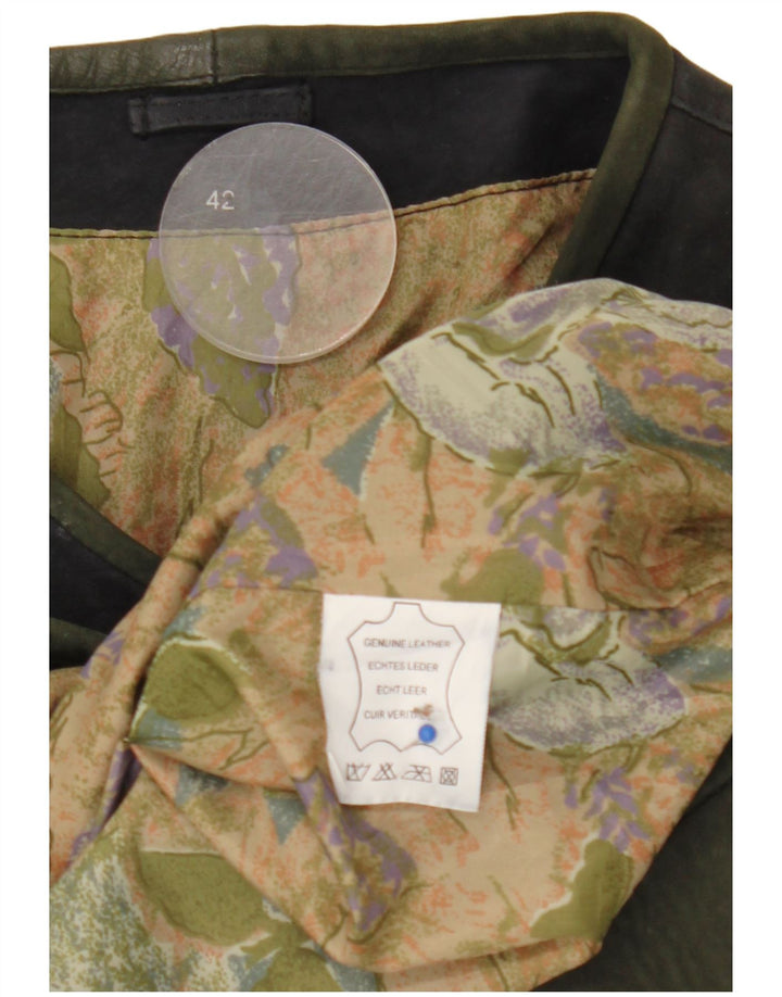 Jaqueta de couro feminina vintage EU 42 grande couro colorblock verde