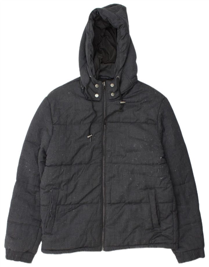 Jaqueta masculina acolchoada com capuz French Connection UK 42 XL lã preta