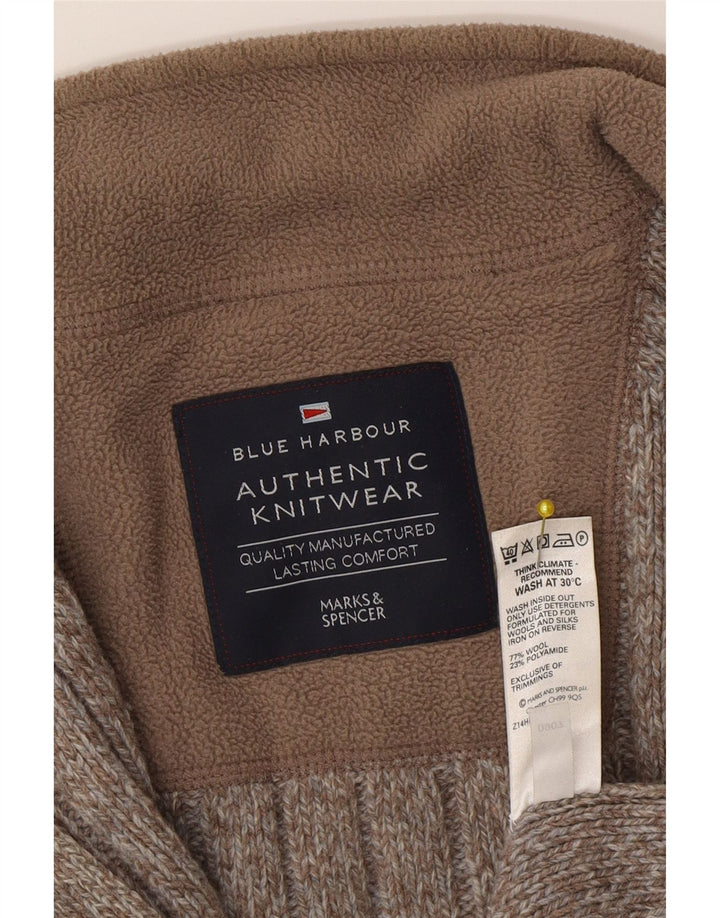 Suéter cardigã masculino Marks & Spencer grande lã manchada marrom