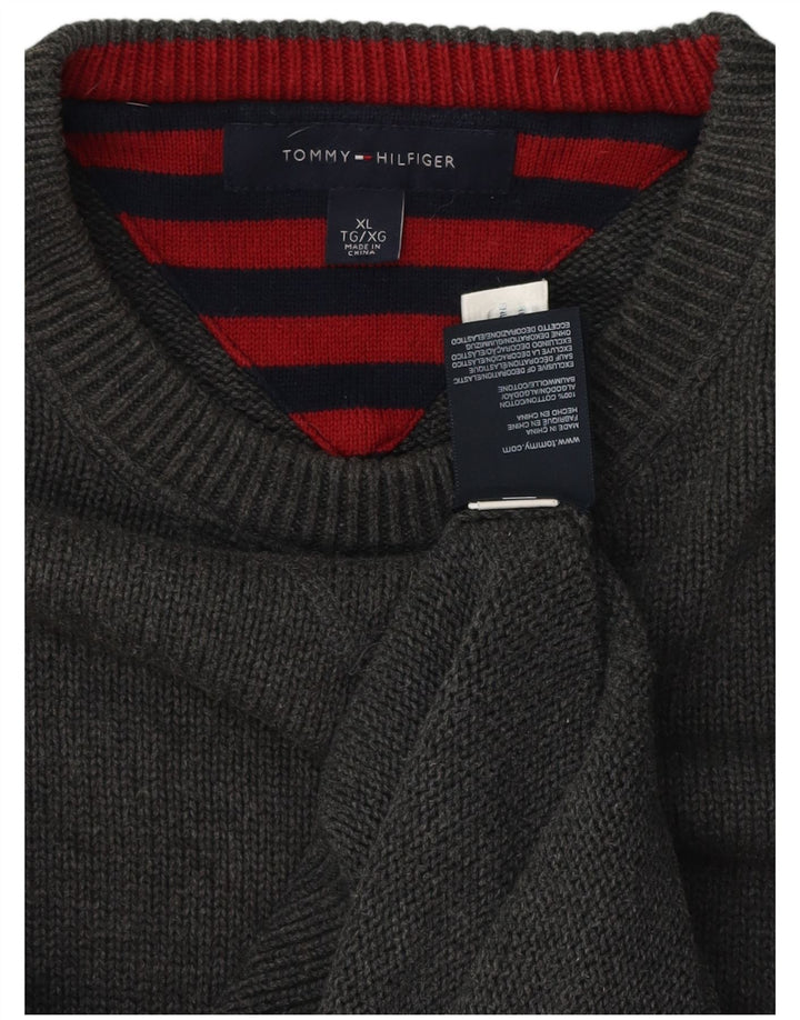 TOMMY HILFIGER Suéter masculino com gola redonda XL algodão cinza