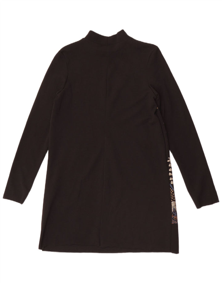 Vestido feminino Zara de manga comprida UK 12 poliéster floral preto médio