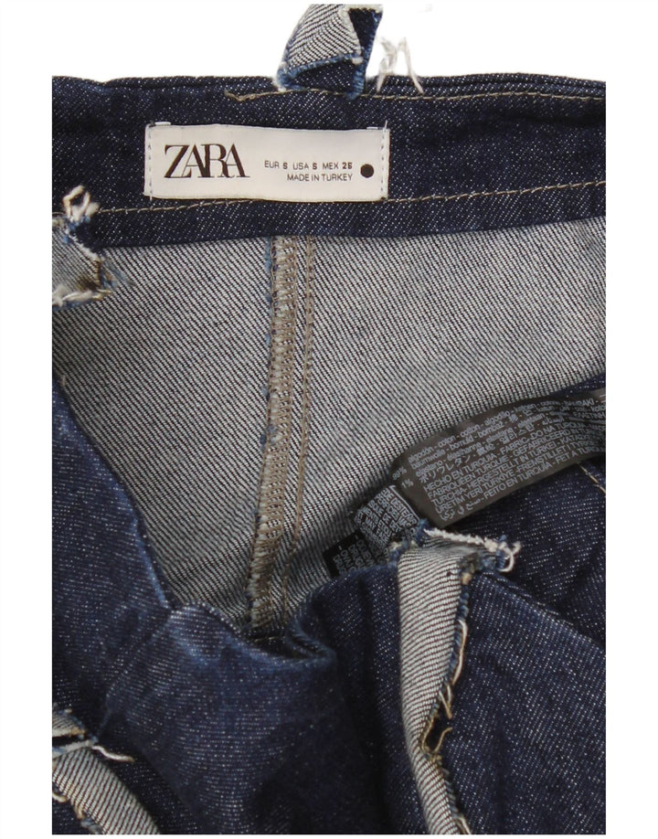 Macacão jeans feminino Zara Reino Unido 8 pequeno algodão azul marinho