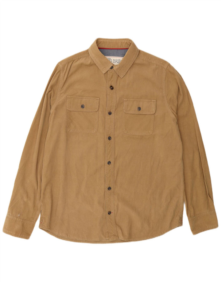 Camisa masculina de veludo cotelê Fat Face grande algodão bege