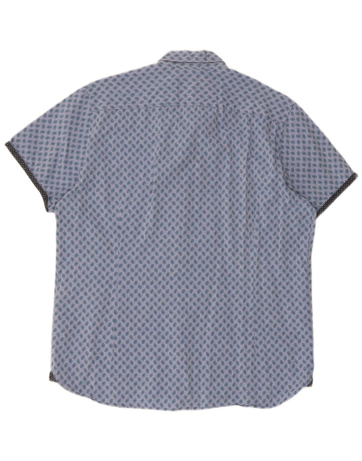 Camisa masculina de manga curta Ted Baker tamanho 5 XL algodão manchado azul