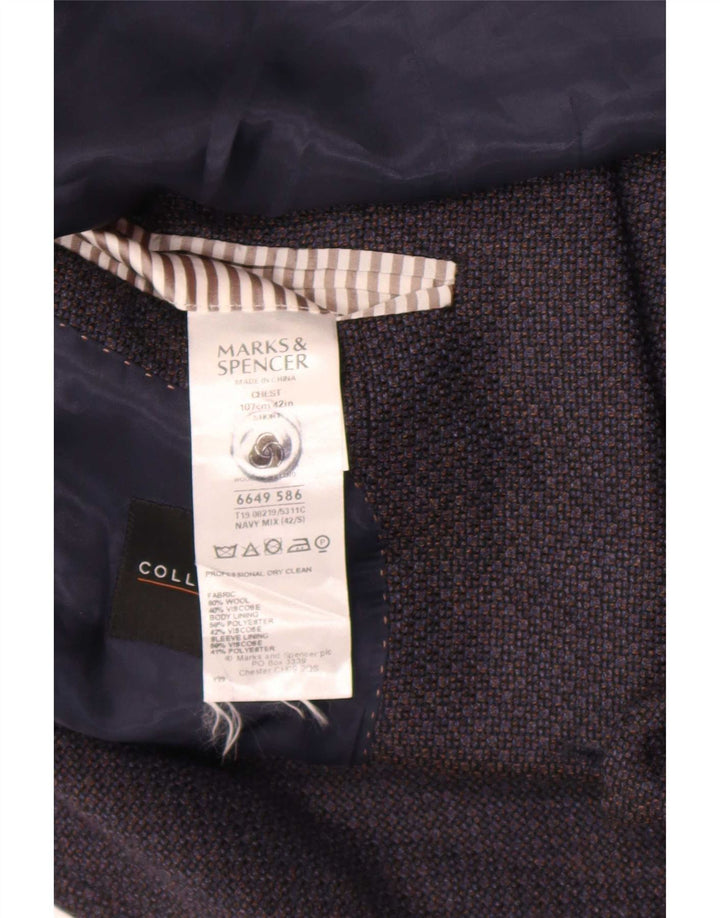 Jaqueta blazer masculina de 2 botões Marks & Spencer Reino Unido 42 grande azul marinho geométrico