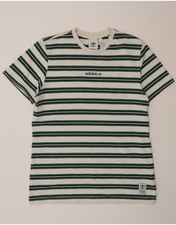 Adidas Mens Graphic T-Shirt Top Grande Algodão Listrado Branco
