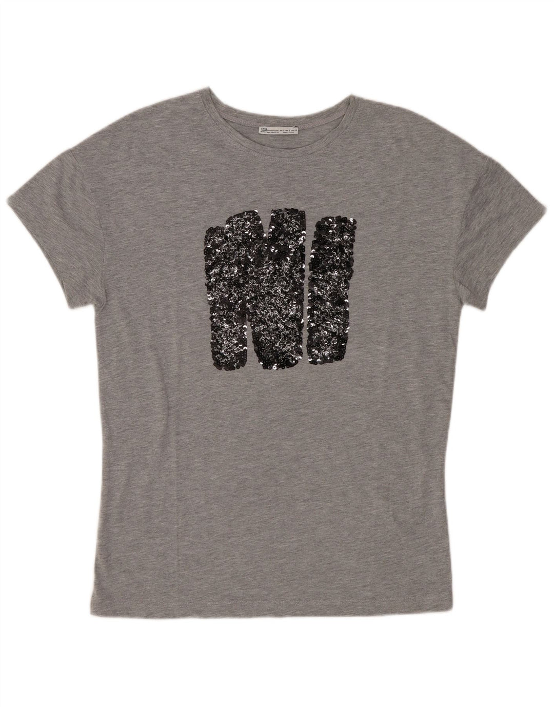 Camiseta feminina gráfica Zara Top UK 10 poliéster manchado cinza pequeno