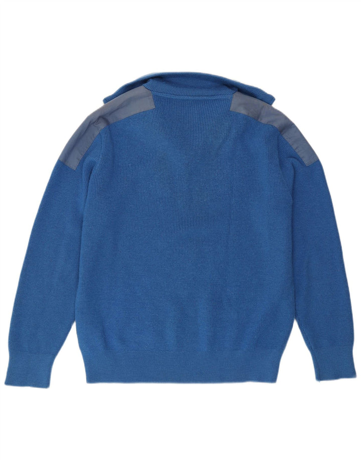 Suéter vintage masculino com zíper e decote em bloco grande azul colorido
