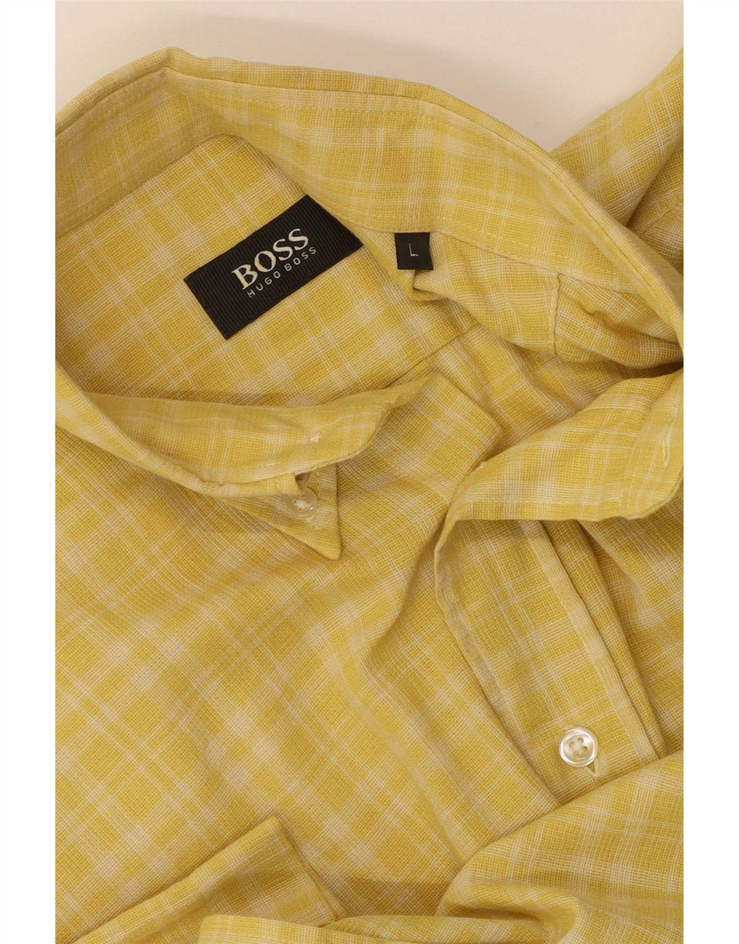 Camisa masculina de manga curta Hugo Boss grande algodão xadrez amarelo