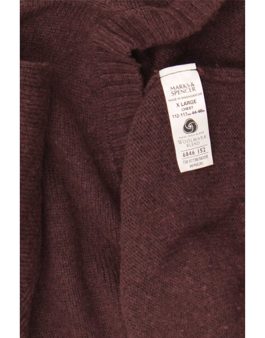 Suéter masculino Marks & Spencer com decote em V XL lã cor de vinho