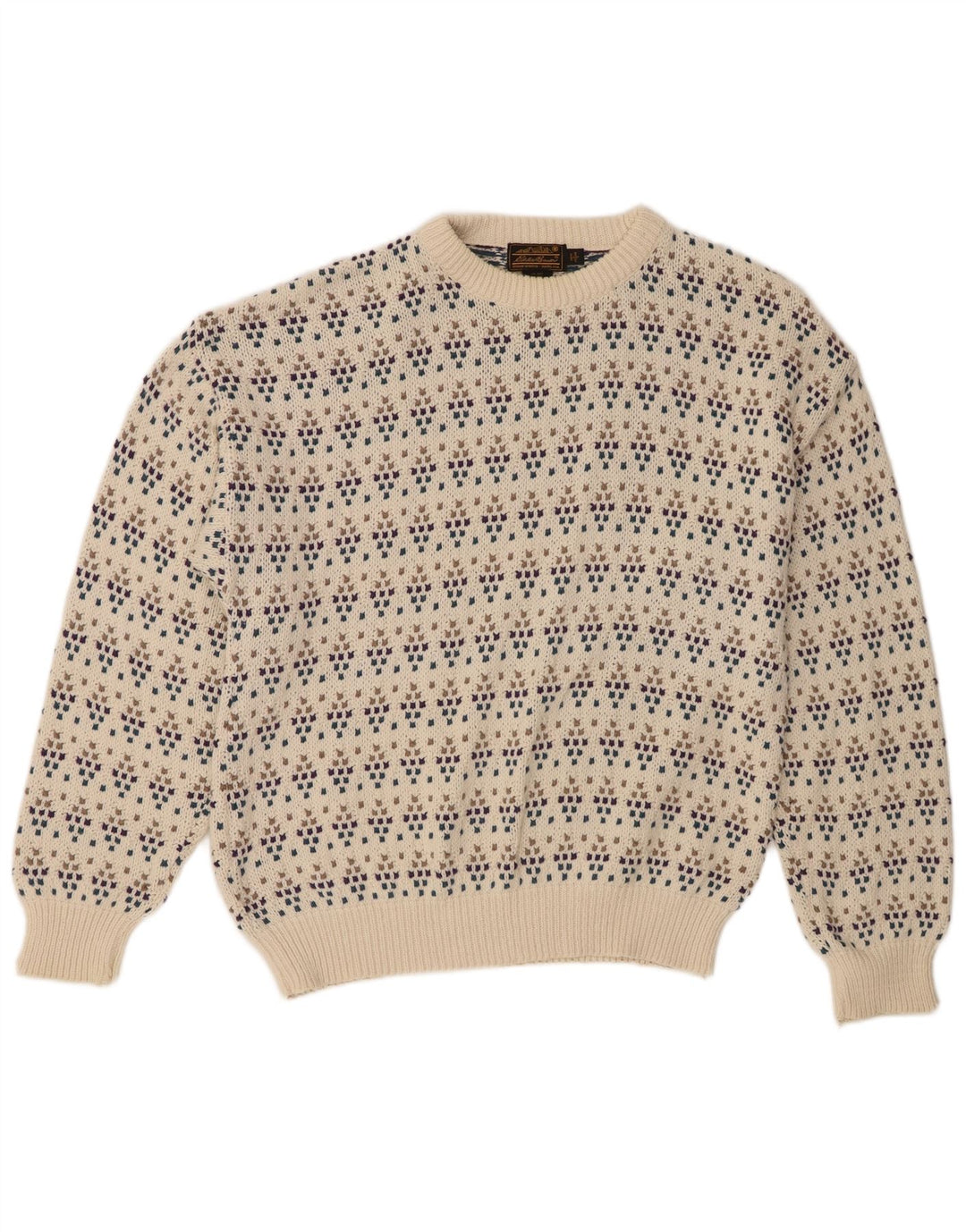 Suéter masculino Eddie Bauer com gola redonda, grande algodão manchado branco