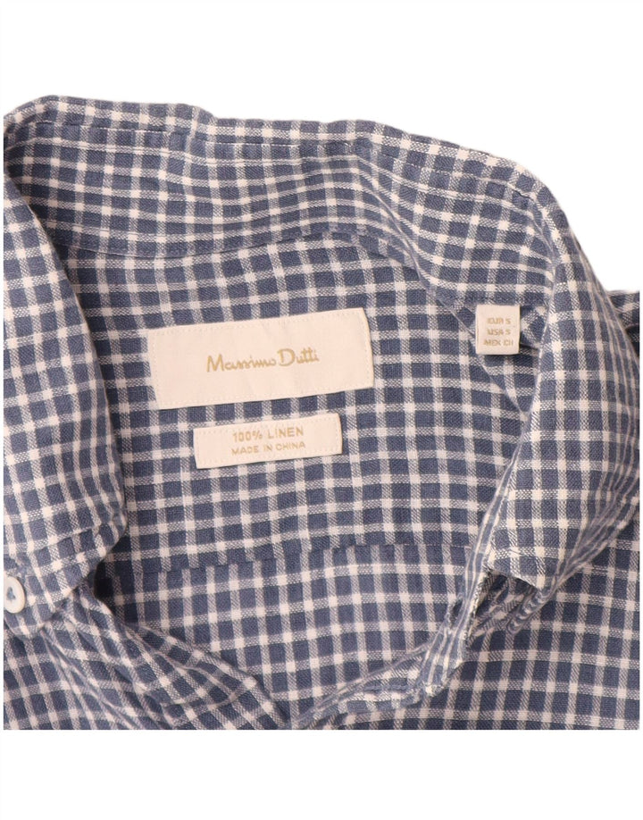Camisa masculina Massimo Dutti pequena xadrez azul linho