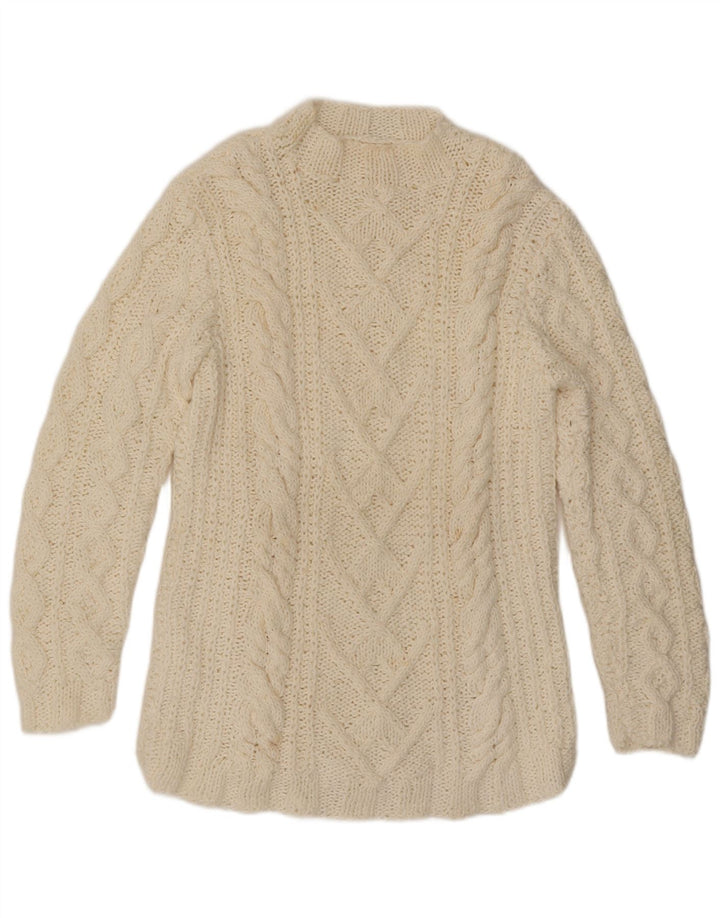 Suéter feminino VINTAGE com gola tartaruga Reino Unido 16 grande off white