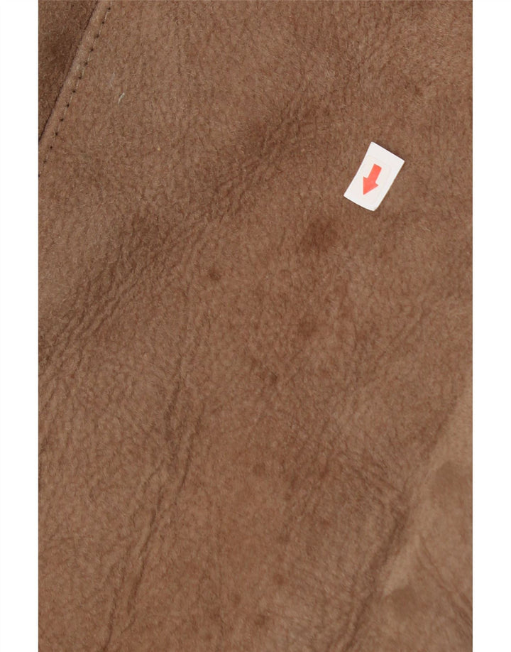 Jaqueta feminina vintage de shearling de grandes dimensões IT 36 XS pele de cordeiro marrom