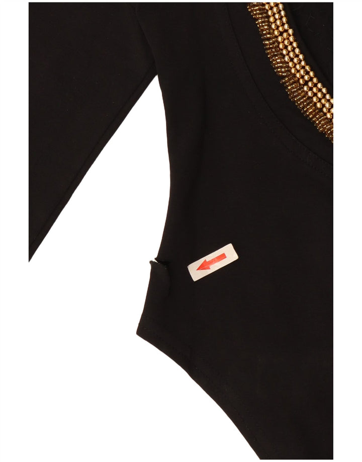 Body feminino vintage de manga comprida UK 12 algodão preto médio
