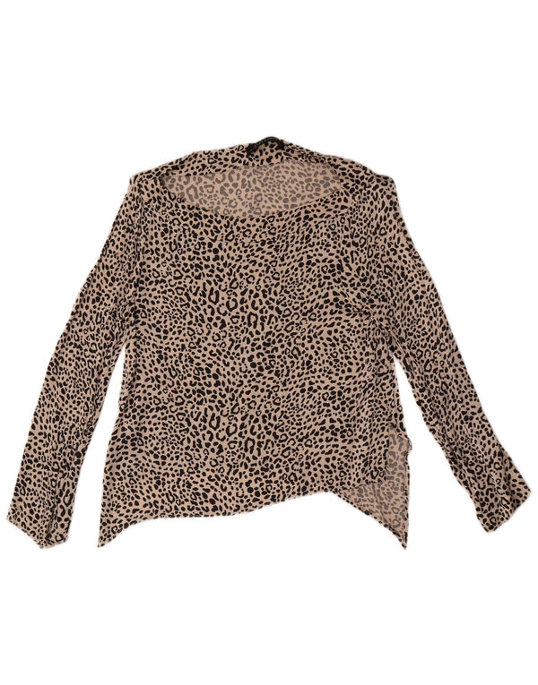 Zara Top curto assimétrico feminino de manga comprida Reino Unido 12 bege médio estampa animal