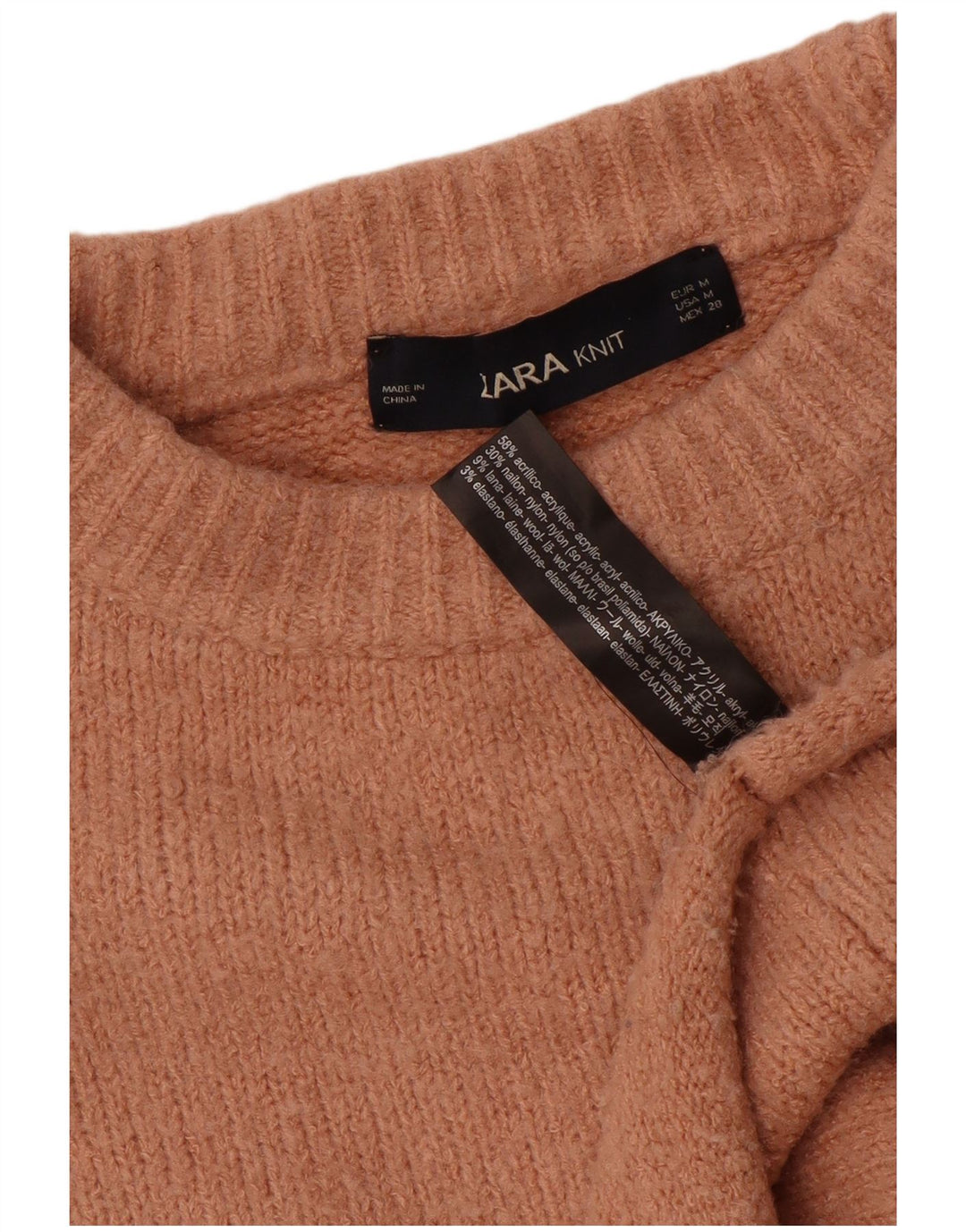 Zara Suéter feminino cropped superdimensionado com gola redonda Reino Unido 14 marrom médio