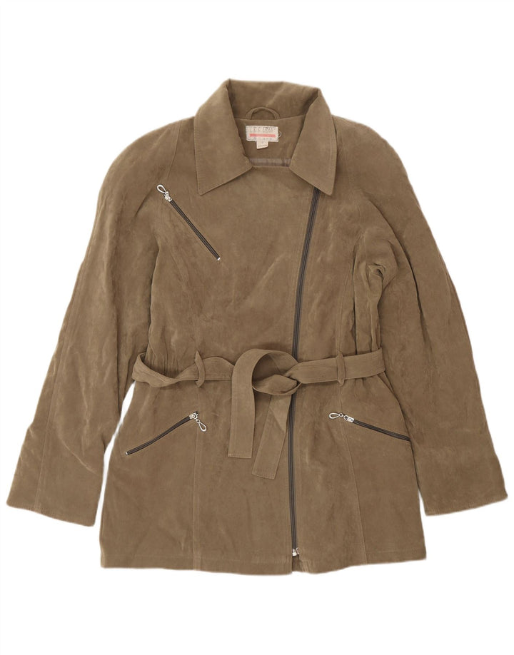 Jaqueta feminina vintage de camurça grande Reino Unido 10 pequena bege