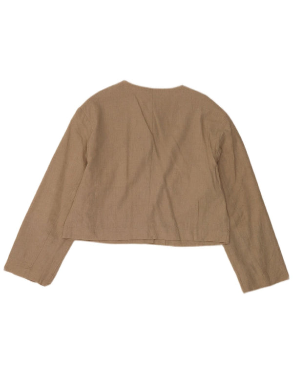 Zara Womens Crop 4 Button Blazer Jacket UK 14 Médio Bege Poliéster