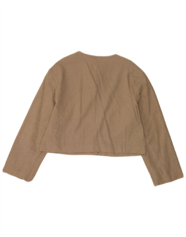 Zara Womens Crop 4 Button Blazer Jacket UK 14 Médio Bege Poliéster