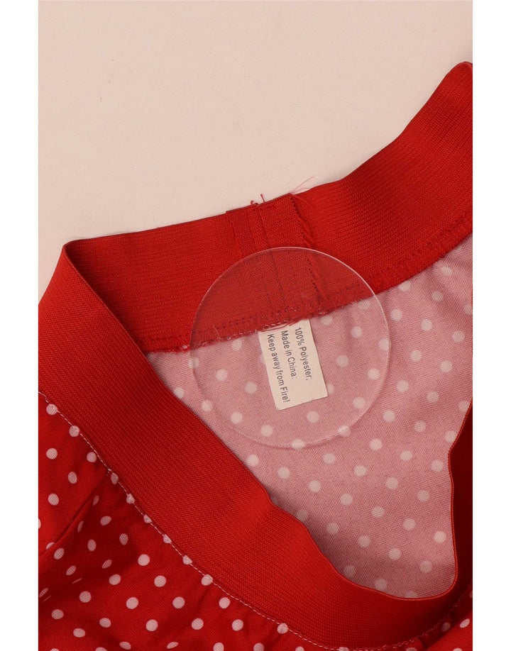 Saia vintage feminina linha A médio W28 poliéster manchado vermelho