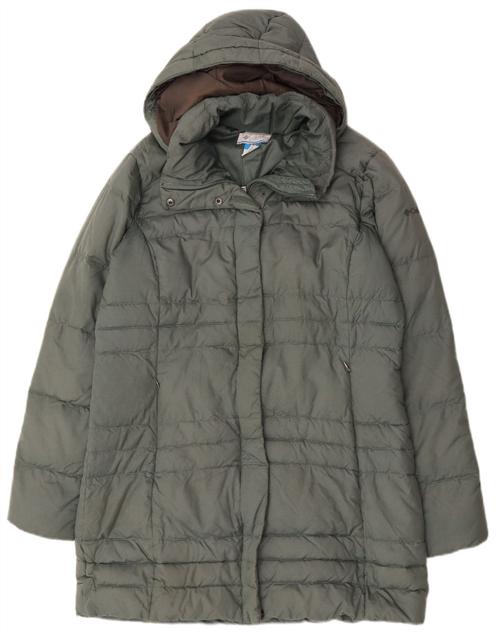 Casaco acolchoado com capuz feminino Columbia UK 16 grande poliéster verde