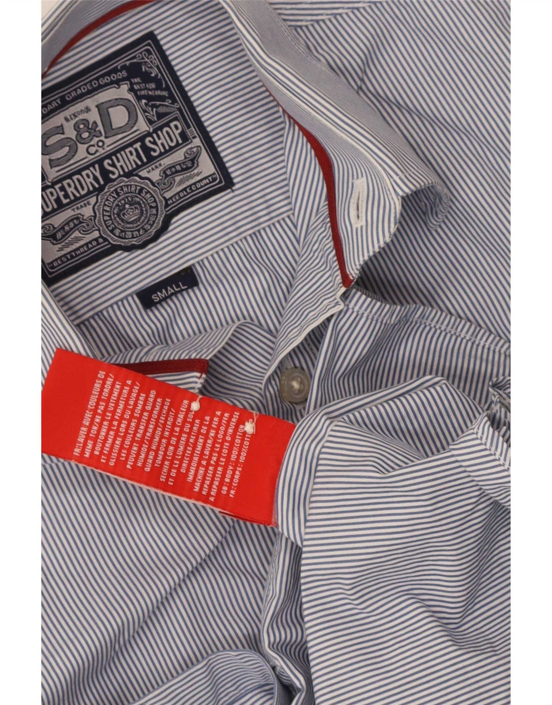 Camisa masculina Superdry pequena listrada azul algodão
