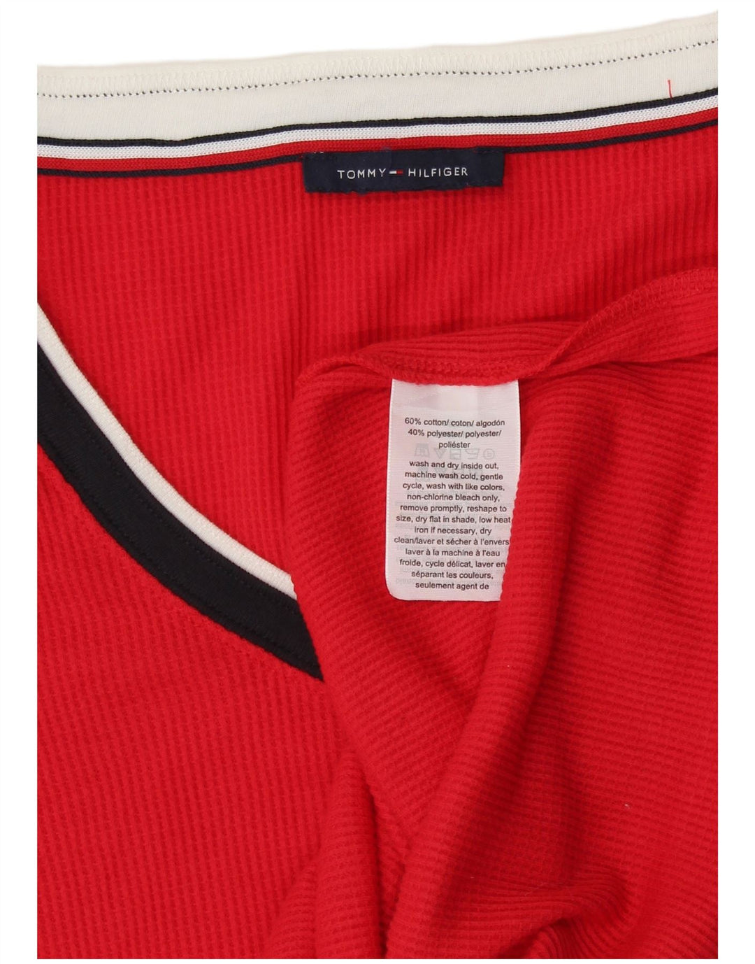 Top feminino TOMMY HILFIGER manga comprida Reino Unido 16 grande algodão vermelho