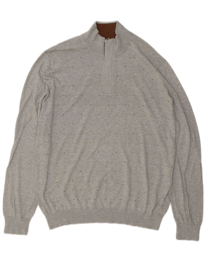 Suéter masculino Massimo Dutti com zíper e gola 2XL algodão manchado cinza