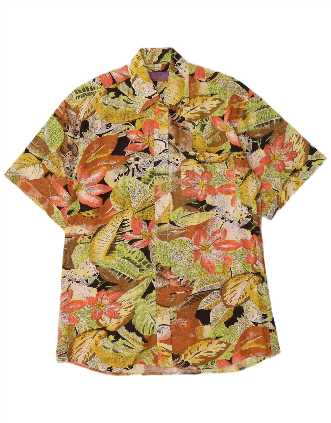 Camisa masculina VINTAGE manga curta pequena floral multicolorida