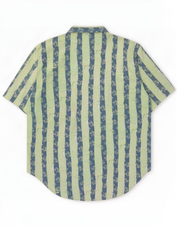 Camisa masculina vintage de manga curta algodão listrado verde médio