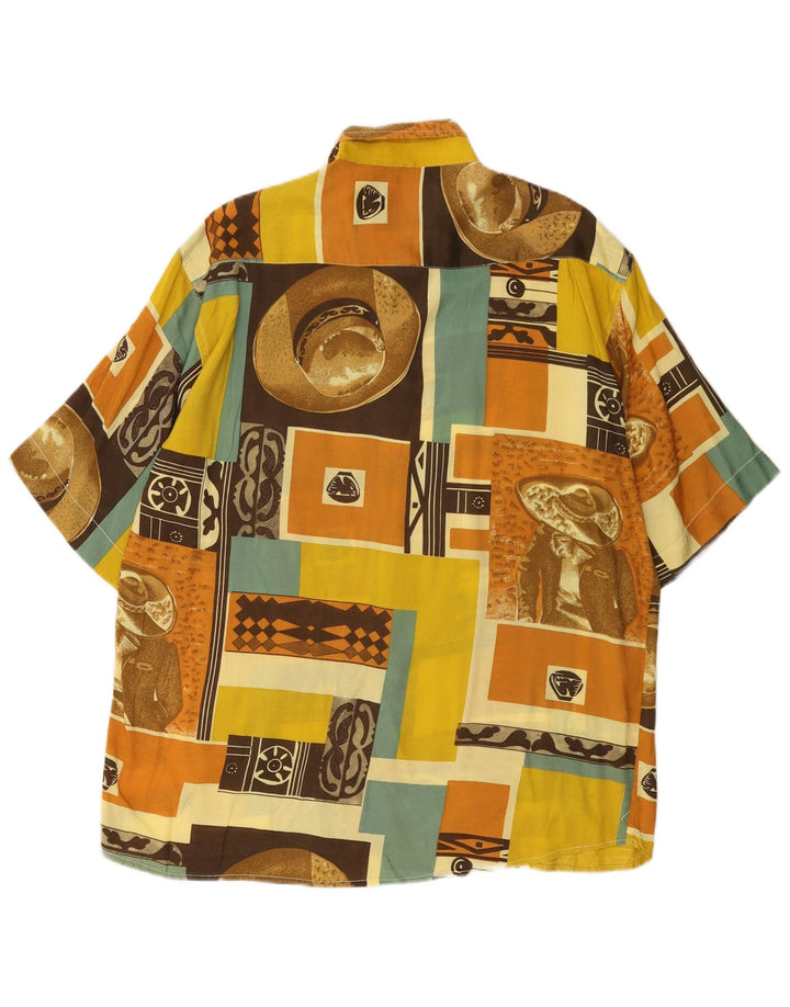 Cotton Club Mens Abstract Padrão Camisa de manga curta grande multicolorida