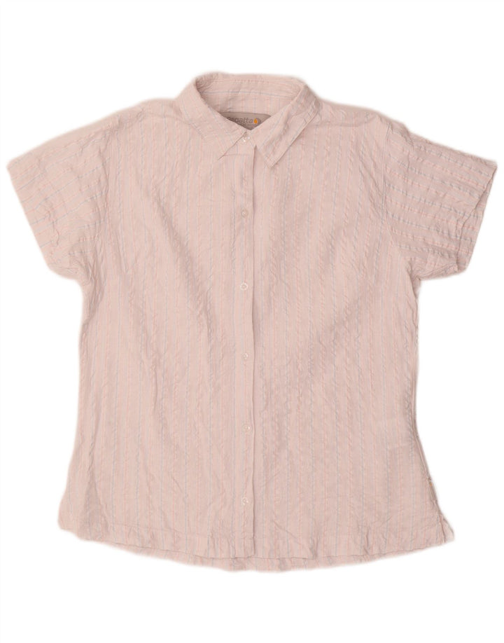 Camisa feminina de manga curta Regatta UK 14 grande algodão listrado branco