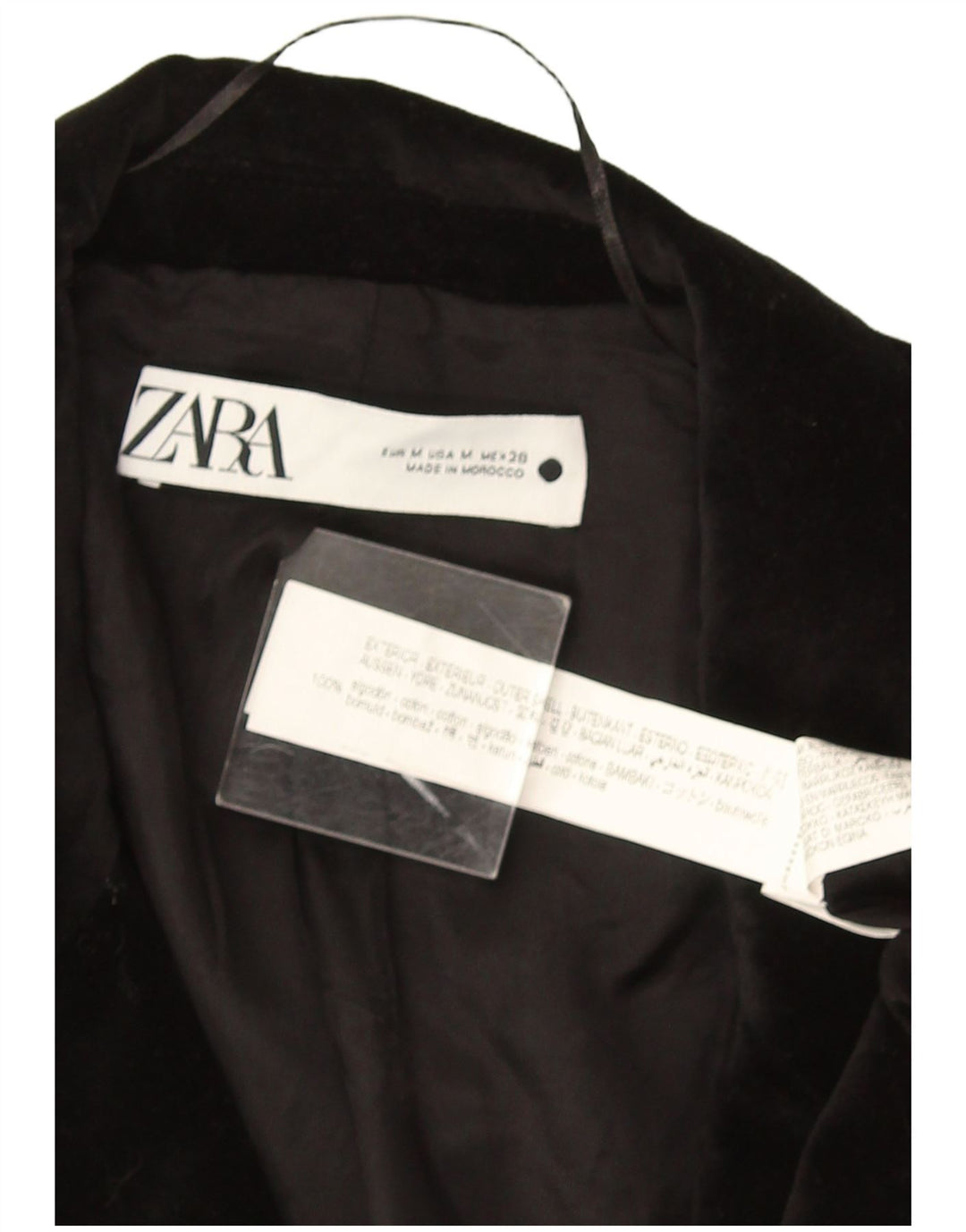 Jaqueta blazer masculina de veludo com 2 botões Zara Reino Unido 38 algodão preto médio