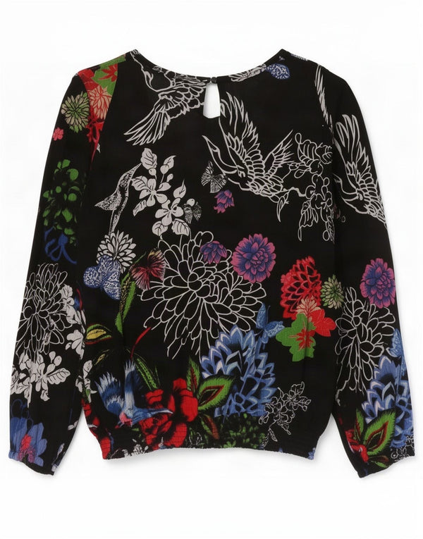 Blusa feminina Desigual manga comprida oversized UK 18 XL preto floral