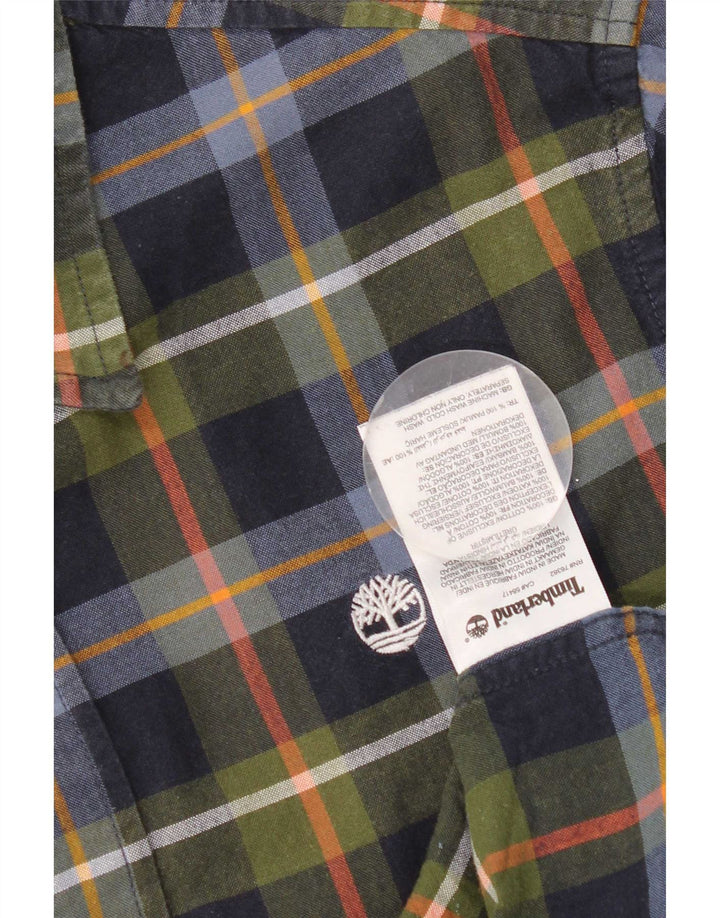 Camisa masculina de manga curta Timberland azul marinho médio xadrez algodão